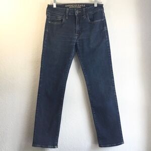 American Eagle outfitters dark blue stretchy jeans 29x30 slim straight VGC